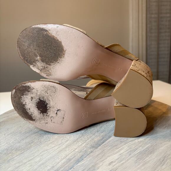 Gianvito Rossi Suede Cork Sandals Elastic Ankle Strap Beige 38.5 US 8.5 Italy - Picture 7 of 13